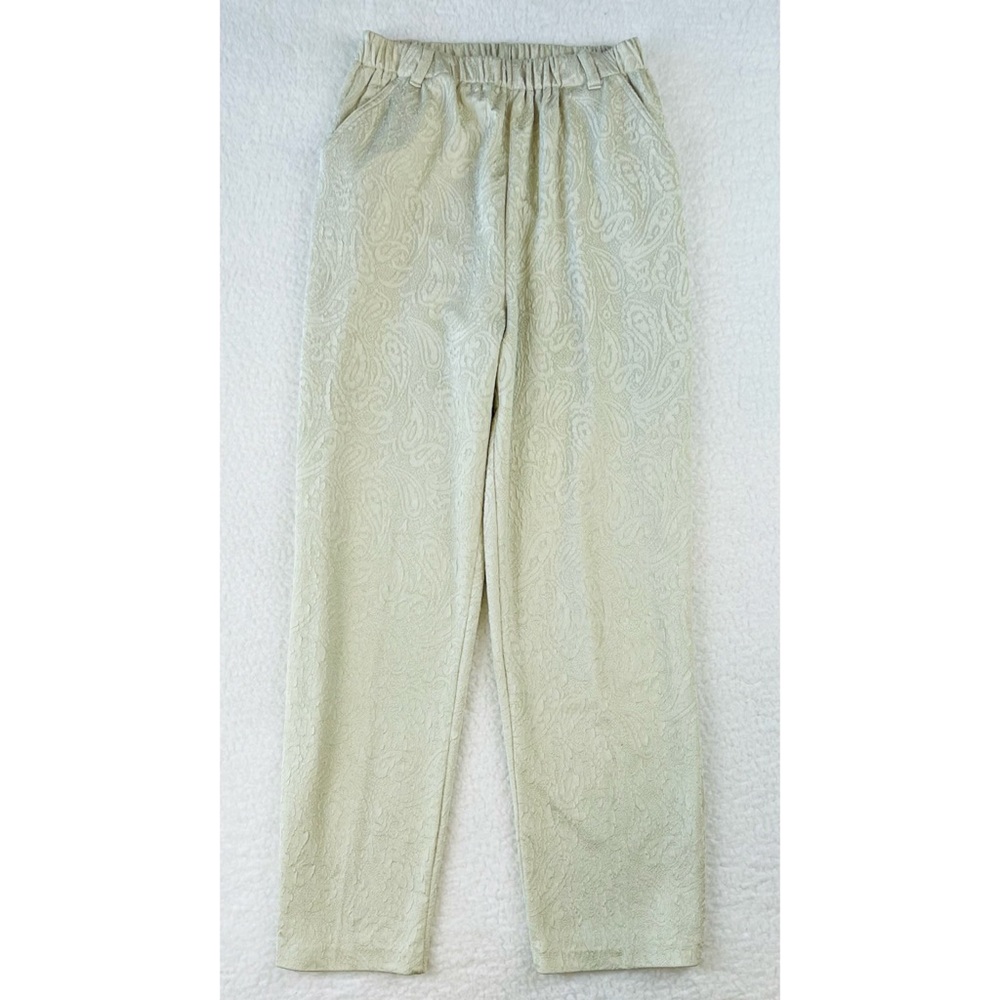 Mint Green High-Waisted Jacquard Ankle Cut Trouser Pants, S/M - Picture 4 of 13